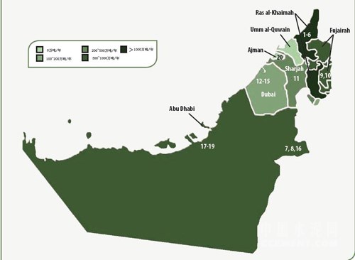 2014年阿联酋的综合性水泥厂的独立粉磨站分布